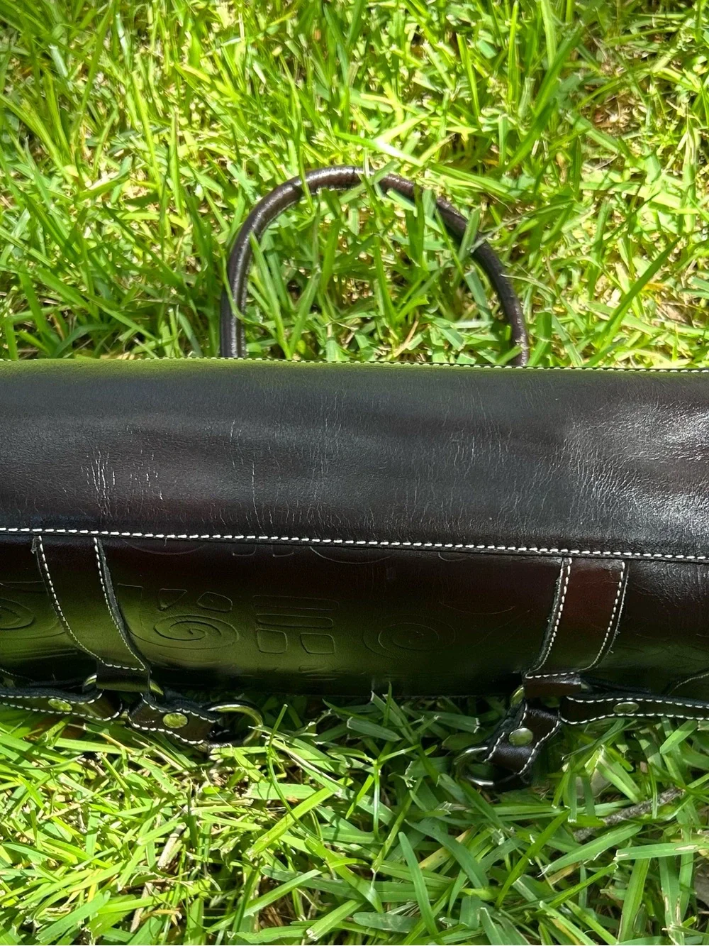 Embossed Leather Satchel in Deep Brown